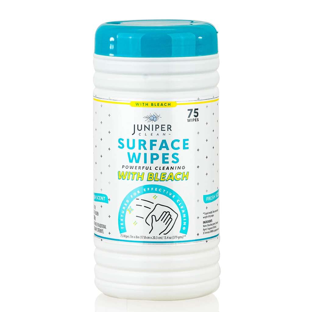 Juniper Clean 1 Pack Surface Cleaning Wipes With Bleach, All-Purpose Cleaner For Bathroom, Kitchen, Office, 75 Count Canister, F