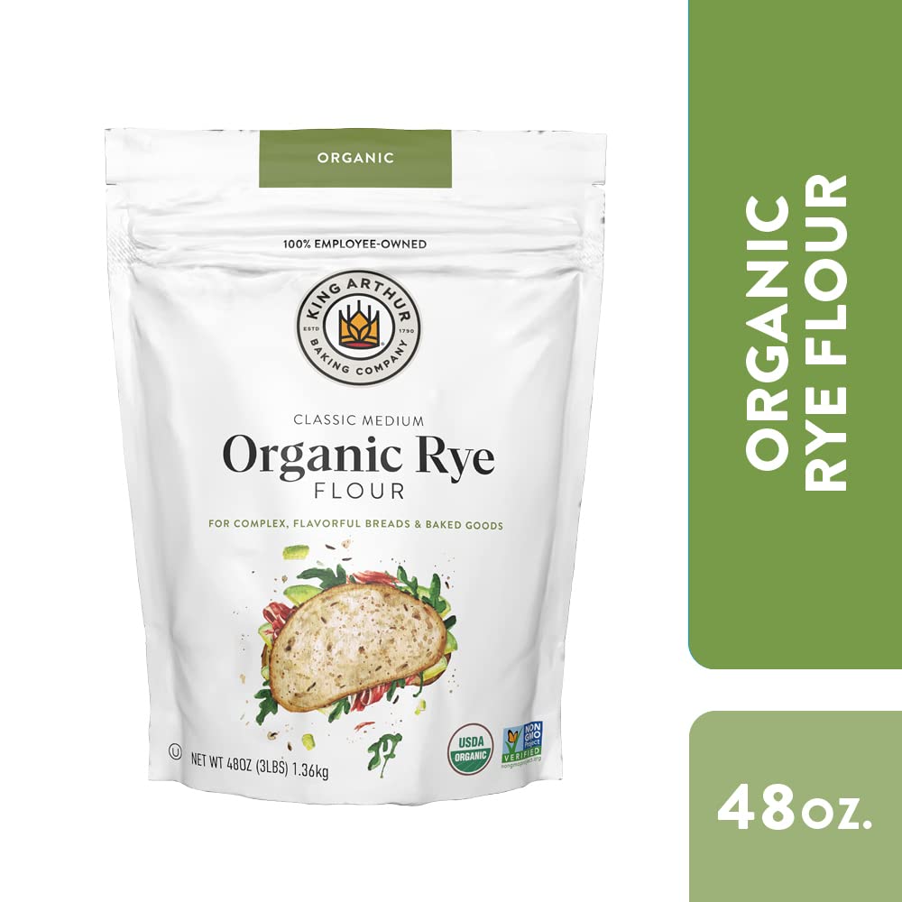 King Arthur Flour Organic Medium Rye Flour for complex Flavorful Breads & Baked goods, 100% Organic Non-gMO Project Verified, 3