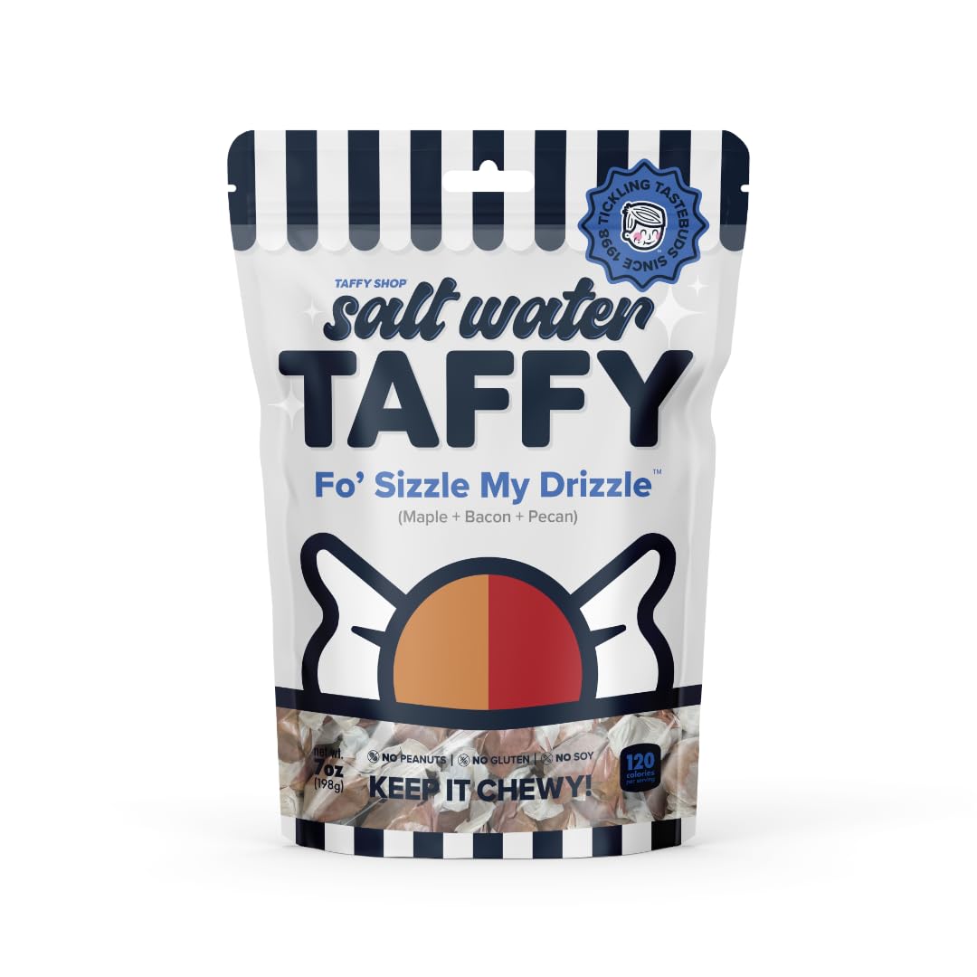 Taffy Shop Fo Sizzle My Drizzle, Maple Bacon Pecan Salt Water Taffy - Gourmet Soft Chewy Candy, Bulk Sweet Snack, Fresh Gift & 