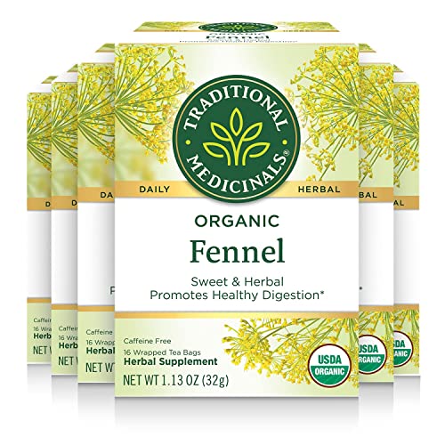 Traditional Medicinals Organic Fennel Herbal Tea - Promotes Digestive Health, Pack of 6 (96 Tea Bags Total)