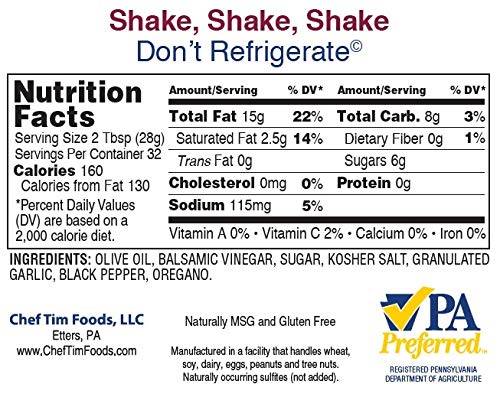 Chef Tim's Sweet Balsamic Vinaigrette - 32 oz Salad Dressing & Marinade, No Refrigeration Needed, Perfect for Salads and Grilling
