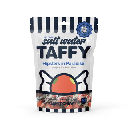 Taffy Shop Hipsters in Paradise, Grapefruit Basil Mint Salt Water Taffy - Gourmet Soft Chewy Candy, Bulk Sweet Snack, Fresh Gift