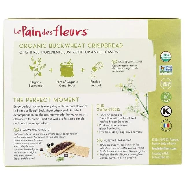 Le Pain des Fleurs Organic Buckwheat Crispbread, Pack of 6, 4.4 Ounces