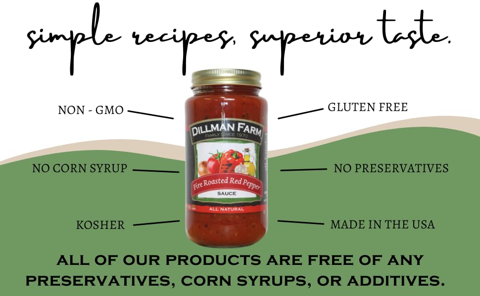 Dillman Farm All Natural Fire Roasted Red Pepper Pasta Sauce - Gluten-Free, Non-Gmo, Kosher, Vegan, Preservative-Free, Corn Syru