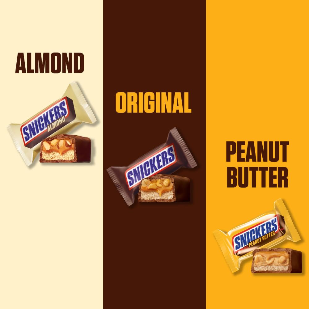 SNICKERS Original, Almond and Crunchy Peanut Butter Fun Size Chocolate Bars, Chocolate Candy Variety Pack, Halloween Party Size,