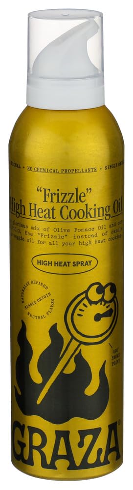 Graza Frizzle High Heat Cooking Oil Spray - High Polyphenol Olive Oil - 5 oz (148ml) - Ideal for Frying, Baking & Grilling