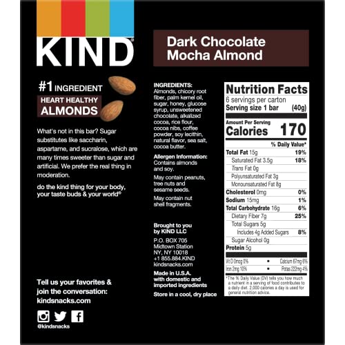 Kind Bar, Dark Chocolate Mocha Almond, 8.4 Oz (Pack Of 6)