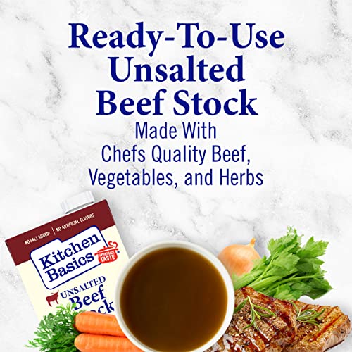 Kitchen Basics Unsalted Beef Stock, 32 oz (Pack of 12) - Gluten Free, No Artificial Flavors, Perfect for Cooking and Soups