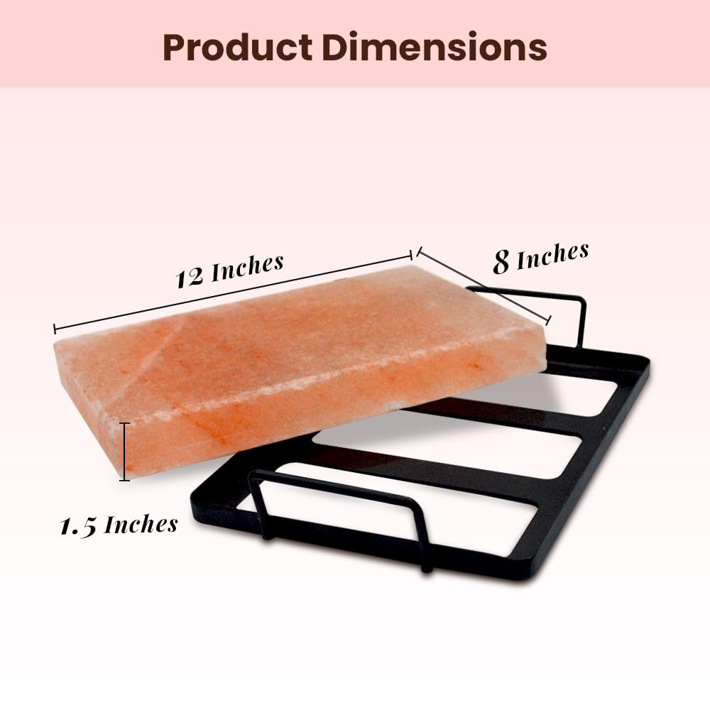POHS Himalayan Salt Block for Grilling and Cooking - 12x8x1.5 Inches with Metal Holder, 69.33 Ounce (Pack of 3)