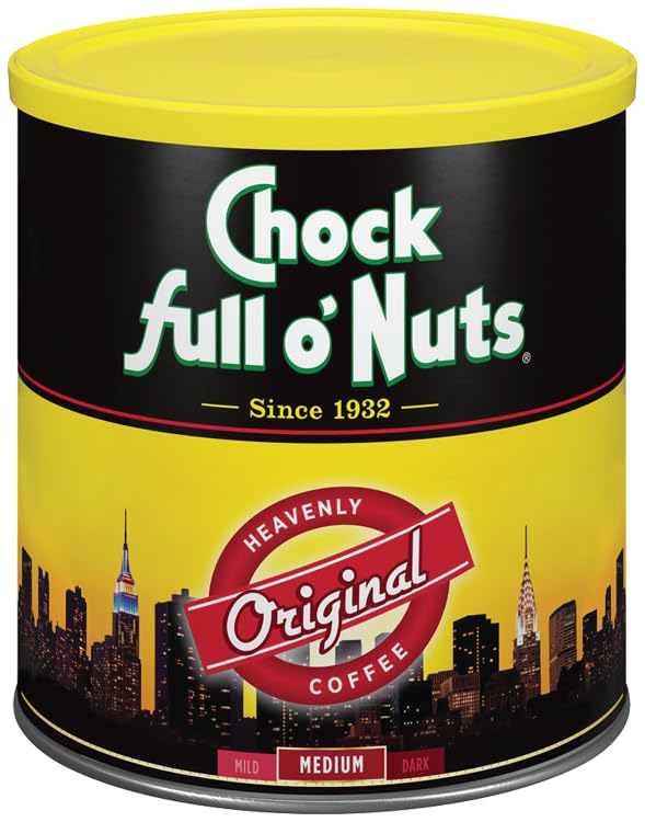 Chock Full o Nuts Heavenly Original Ground Coffee - enhanced Beans in Recyclable Steel Can - Rich Flavor & Aroma  Medium Roast - Perfect for Drip  Pour-Over  Percolator - 30.5 Oz Can  Pack of 6