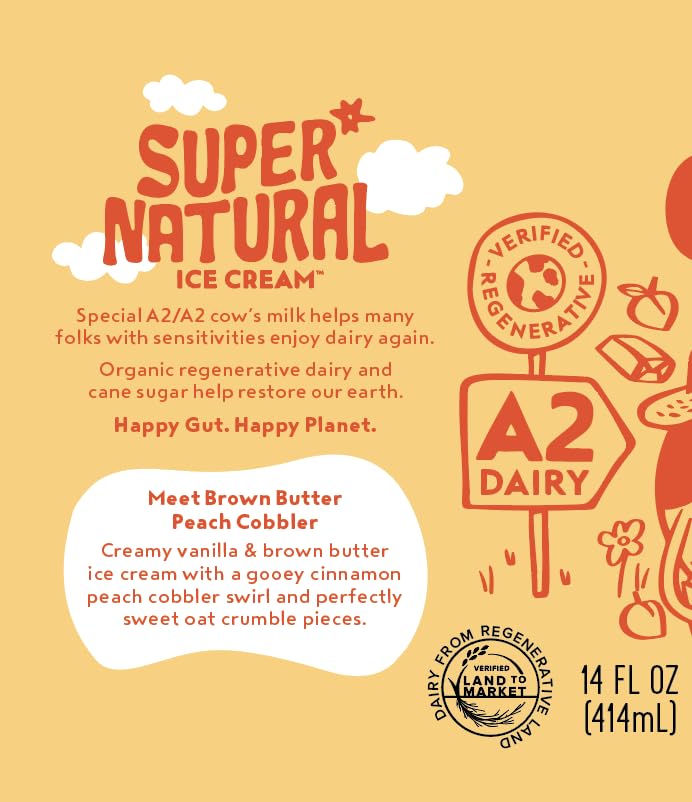 Alecs Brown Butter Peach Cobbler Organic Ice Cream - Grassfed, Regenerative A2 Dairy, 14 oz