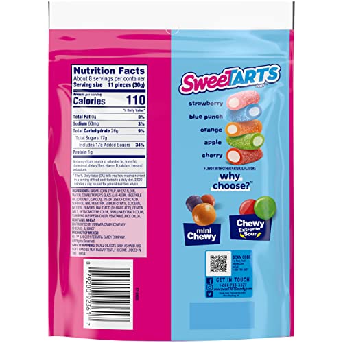 SweeTARTS Rope Bites Candy, Mixed Fruit, 8 Ounce Resealable Bag (Pack of 3)