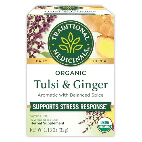 Traditional Medicinals Organic Tulsi & Ginger Herbal Tea, (Pack of 1) - 16 Tea Bags