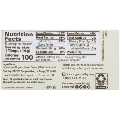 Organic Valley Butter (Unsalted) - Organic, Pasture Raised, Non GMO - 4 Sticks - 16 oz