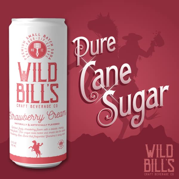 Wild Bills Strawberry Cream Soda, Classic Craft Soda, Caffeine Free, Gluten Free, Vegan, 12 Fl Oz, 12 Pack