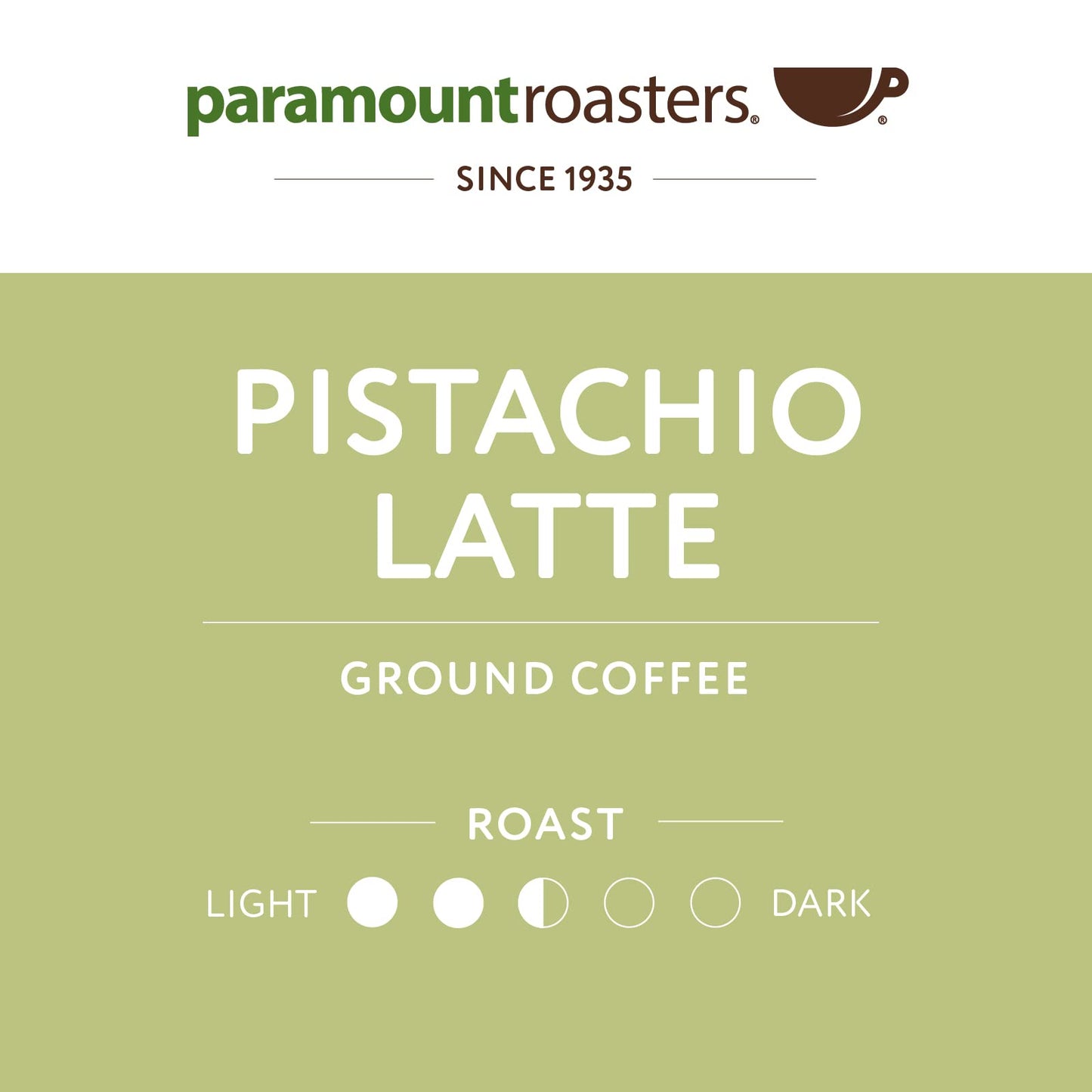 Paramount Roasters, Pistachio Latte Flavored Ground Coffee, 1-12Oz Bag, Medium Roast (Paramount Coffee Company)
