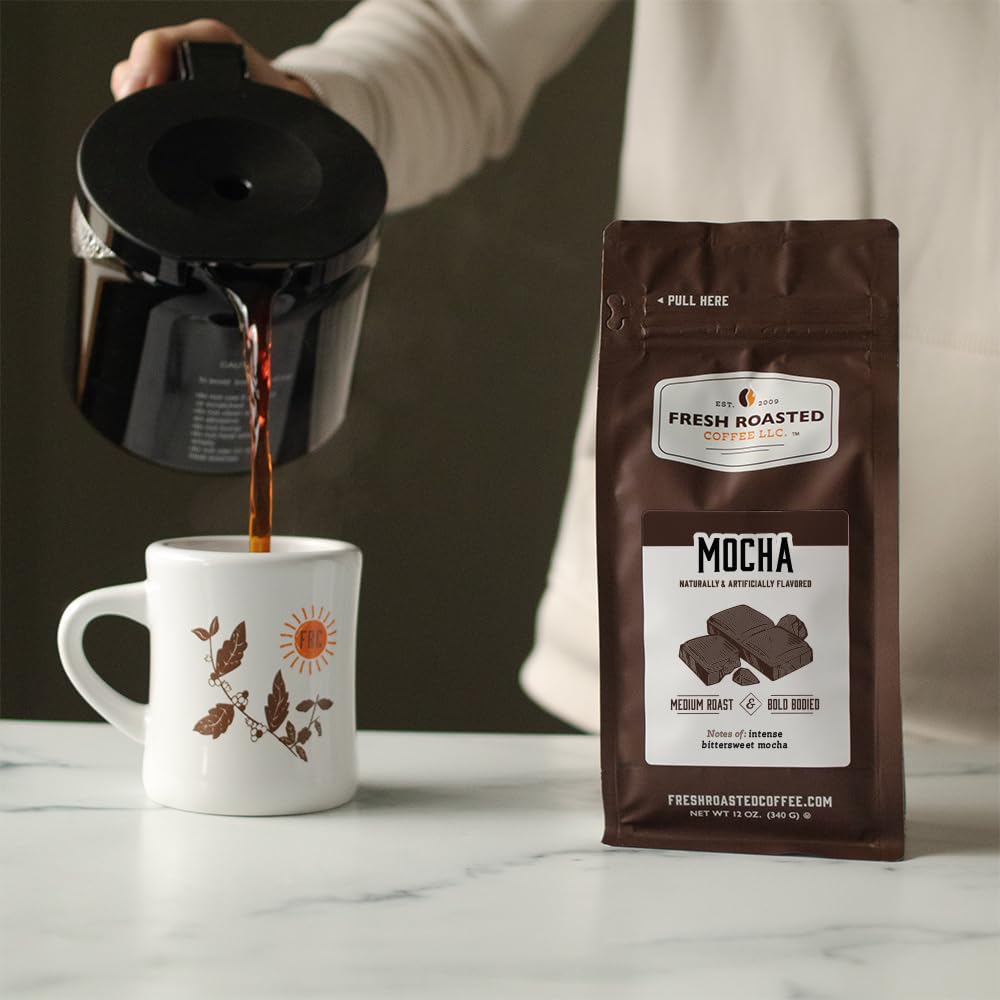 Fresh Roasted Coffee, Mocha Flavored Coffee, 5 Lb (80 Oz), Medium Roast, Kosher, Ground