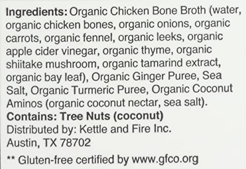 Kettle & Fire Turmeric Ginger Chicken Bone Broth, 11G Protein, Whole30, Keto & Paleo Friendly, Gluten Free, 16.9 Oz (Pack Of 6)