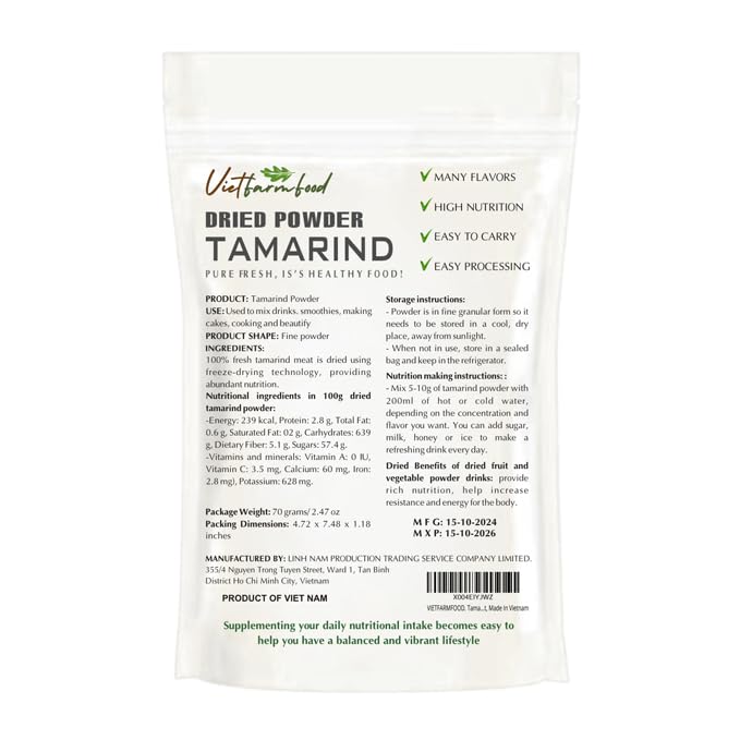 Tamarind Powder 2.47 Oz (70G) Vietfarmfood: Freeze-Dried Extracted From 100% Pure, Sugar-Free. Used To Mix Mixed Drinks Fresh Fr