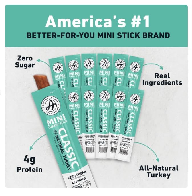 Country Archer Turkey Jerky Sticks - 1 Ounce Pack, Gluten-Free, High Protein Snack