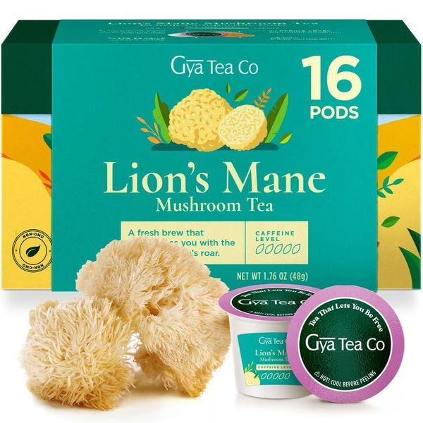 Gya Tea Co Lions Mane Mushroom Tea Gift Set - 16 Count Decaf Tea Pods - Hot or Iced