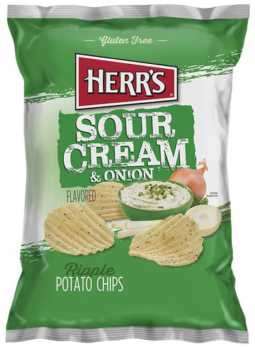 Herrs Sour Cream and Onion Potato Chips, 2.75 Ounce (Pack of 24 Bags) - Classic Chips with Rich Sour Cream and Onion Flavor - G