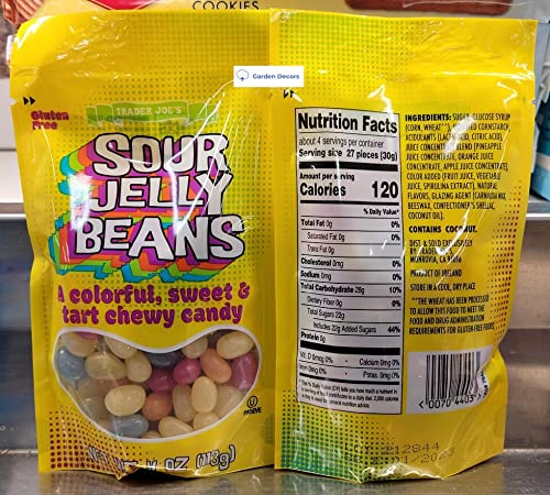 Trader Joeas Sour Jelly Beans, A Colorful, Sweet & Tart Chewy Candy 4Oz 113G (Two Bags)