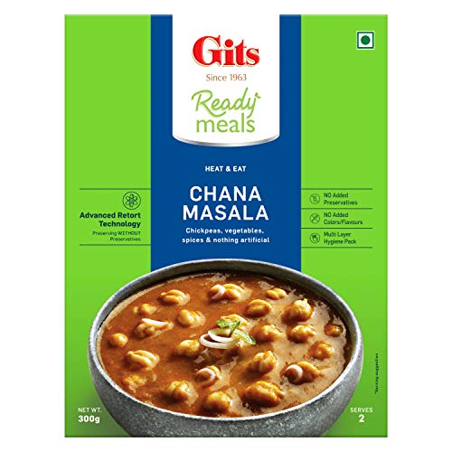 Gits Ready To Eat Chana Masala, Pure Veg, Heat And Eat,1200 G (Pack Of 4 X 300G)