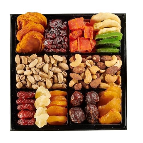 Happy Birthday Dried Fruit & Nuts Gift Basket Arrangement Platter, Gourmet Food Snack Box, Birthday Care Package, Healthy Kosher, Her Him (12 Assortment)