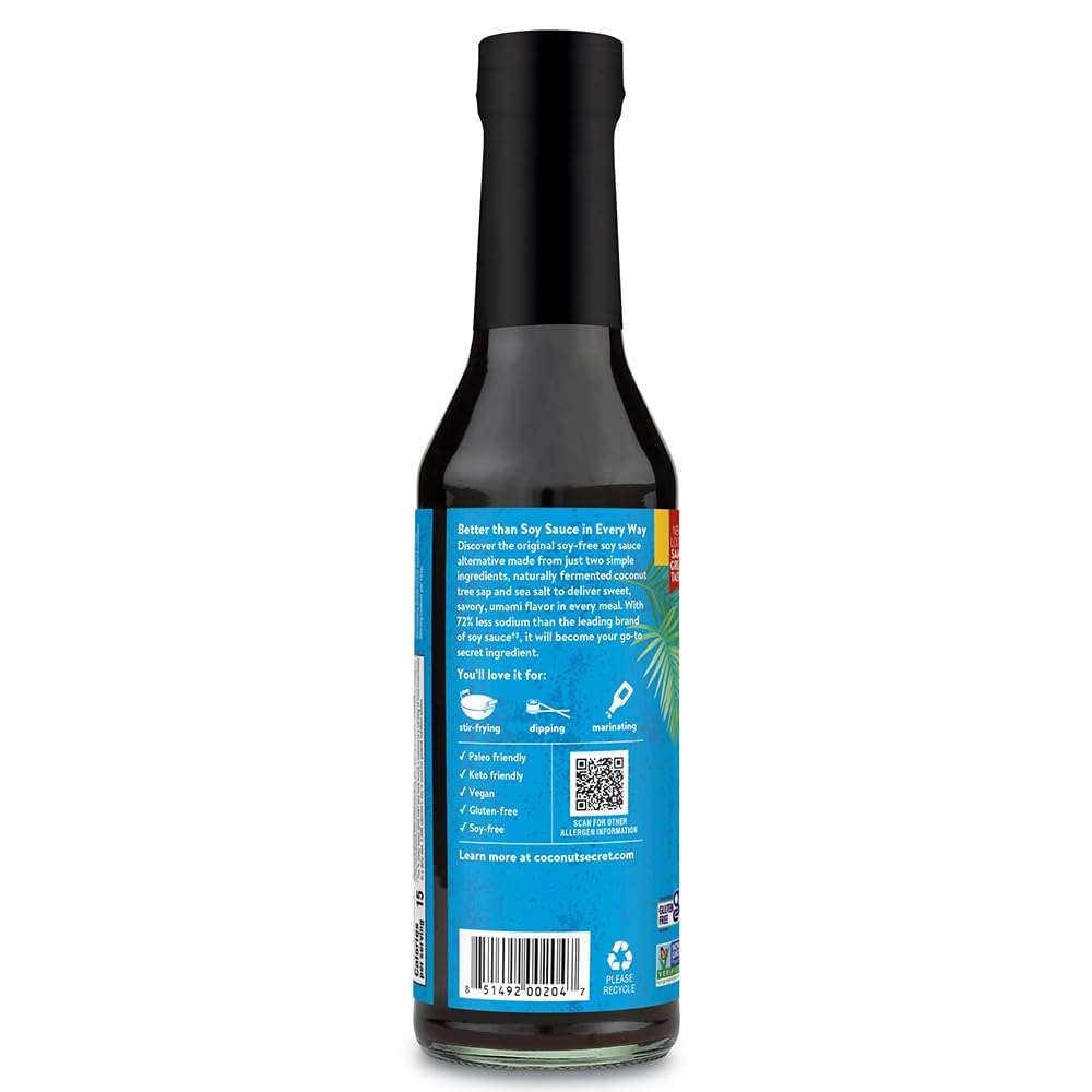 Coconut Secret Coconut Aminos - 8 Fl Oz - Low Sodium Soy Sauce Alternative, Low-Glycemic - Organic, Vegan, Non-Gmo, Gluten-Free, Kosher - Keto, Paleo, Whole 30 - 48 Servings