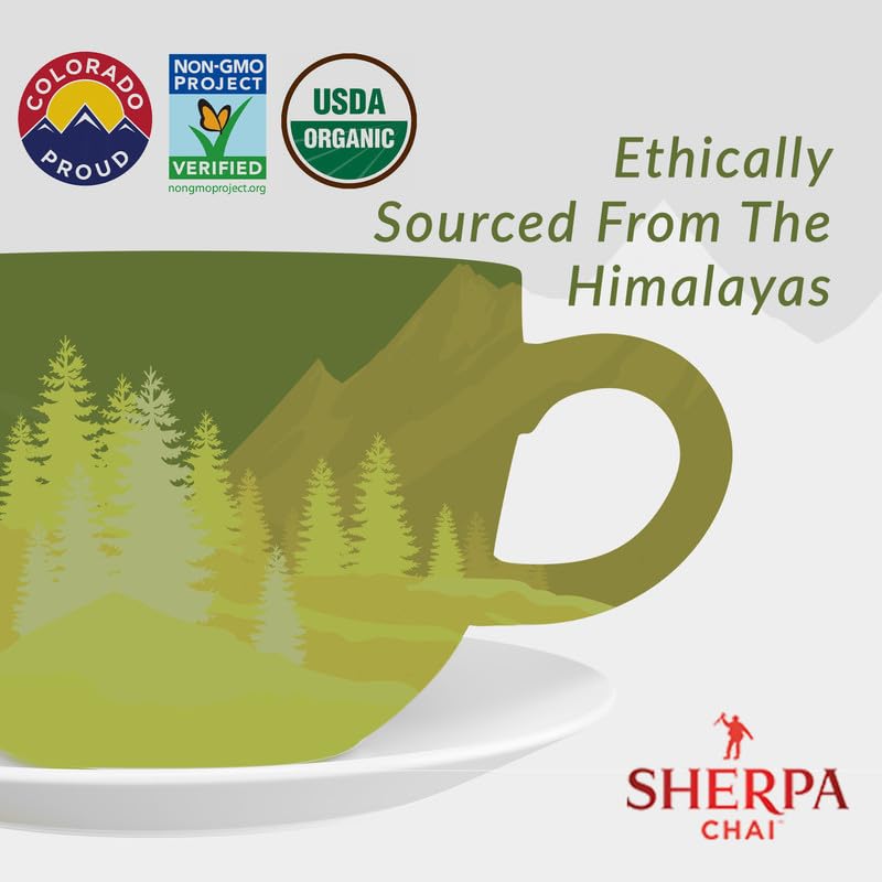 Sherpa Chai Decaf Organic Chai Tea Concentrate, 64 Oz - Himalayan Black Tea Concentrate W/Freshly Pressed Ginger - Authentic Rec
