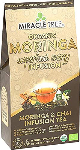 Miracle Tree'S Moringa Energy Tea - Chai | Super Caffeinated Blend | Healthy Coffee Alternative, Perfect For Focus | Organic Cer