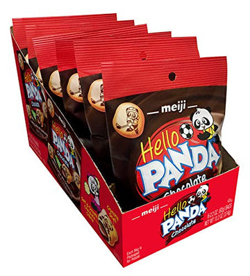 Meiji Hello Panda Cookies, Chocolate Crème Filled - 2.2 Oz, Pack Of 6 - Bite Sized Cookies With Fun Panda Sports