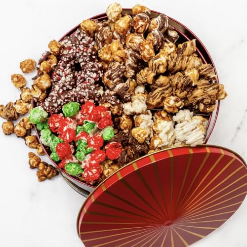 Christmas Popcorn Gift Tin - Gourmet Food Gifts - Plays Music - Chocolate & Popcorn Gift Tin, Holiday Basket - Nut Er Suite- Bonnie And Pop