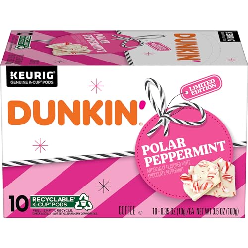 Dunkin White Chocolate Peppermint Artificially Flavored Coffee, K-Cup Pods, 60 Ct.