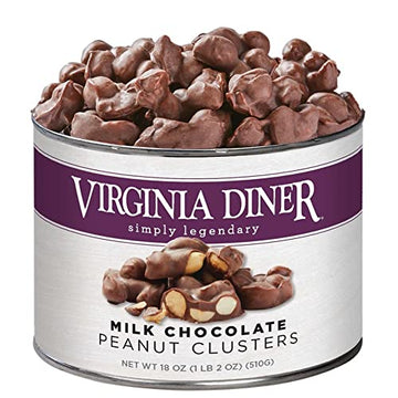 Virginia Diner Chocolatey Peanut Clusters - Gourmet Roasted Nuts in Milk Chocolate - Limited Edition Tin - 18oz