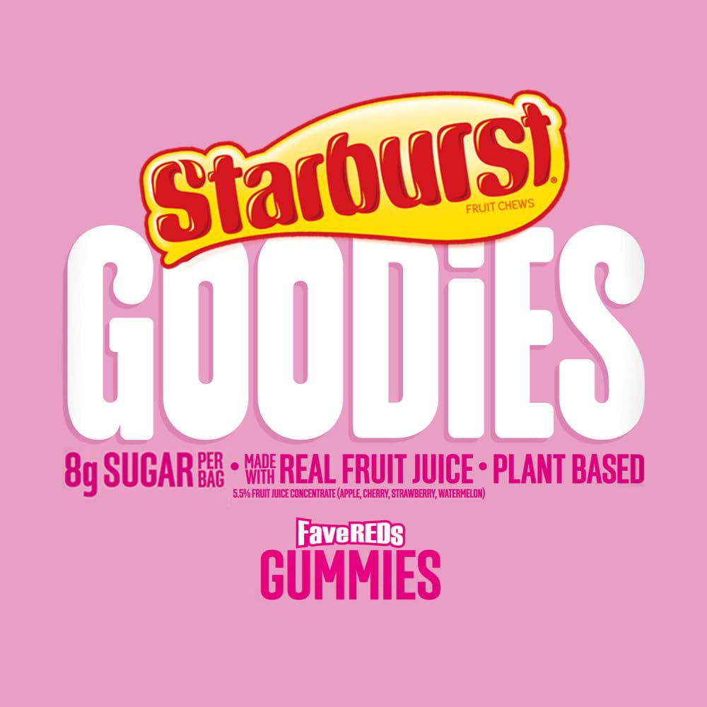 Starburst Goodies Favereds Plant-Based Fruit Gummy Candy, 1.8 Oz Bags (Pack Of 12)