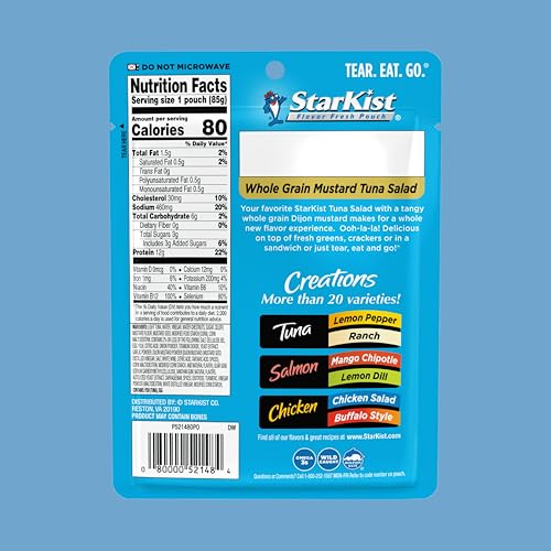 StarKist Tuna Creations Whole Grain Dijon Mustard Tuna Salad, 3.0 oz Pouch (24 Pack) Ready to Eat Wild Caught Tuna, 12g Protein