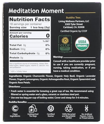 Buddha Teas Organic Herbal Tea - Meditation Moment - Caffeine Free - 18 Count - OU Kosher & Non-GMO