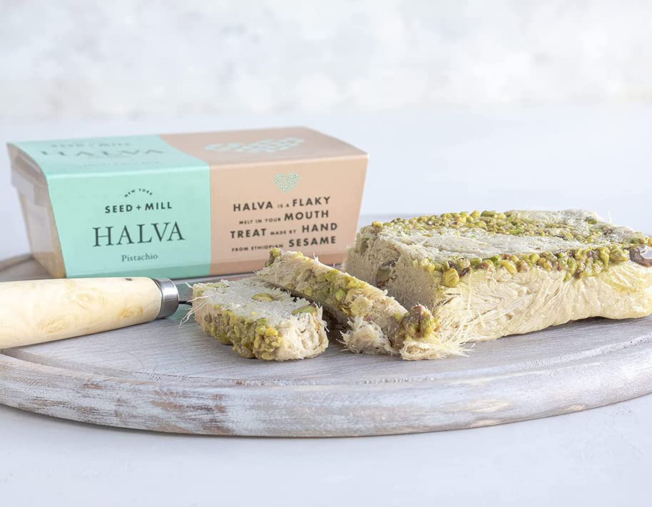 Seed + Mill - Halva - Pistachio - Vegan, Kosher, Glutenfree - Enjoy This Soft, Fudgelike Candy Made From Sesame Paste & Pistachi