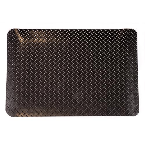 Durable Vinyl Heavy Duty Diamond-Dek Sponge Industrial Anti-Fatigue Floor Mat, 3' X 5', Black