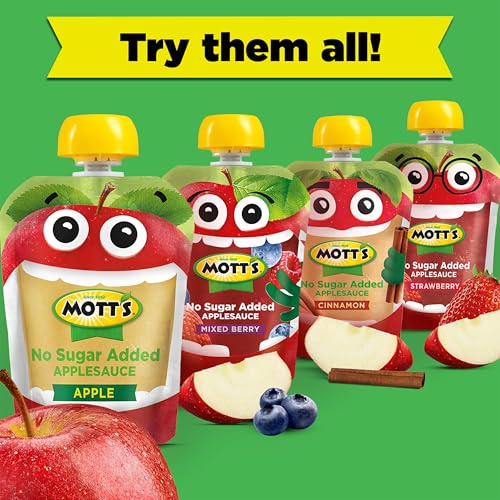 Motts No Sugar Added Strawberry Applesauce, 3.2 oz clear pouches, 12 count