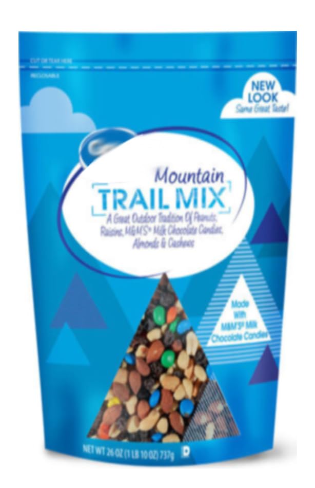 Mountain Trail Mix With Chocolate: Salted Peanuts, Raisins, Candies, Roasted Almonds, Cashews - Great Snack Snacking Food Treat, 26Oz Jumbo Value Bag