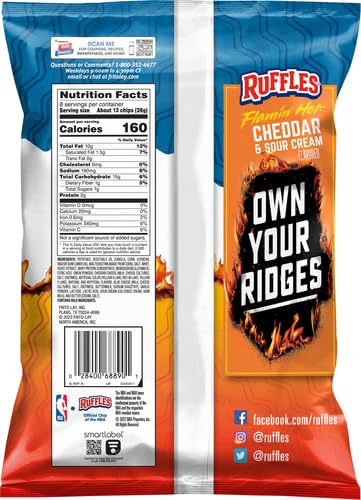 Ruffles Potato Chips, Flamin' Hot Cheddar & Sour Cream, 8Oz Bag