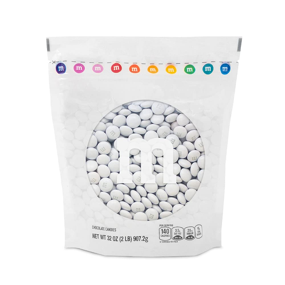 M&MS WORLD White Milk Chocolate Candy, 2lbs Resealable Pack for Candy Bars, Wedding Receptions, Graduations, Birthday Parties, E