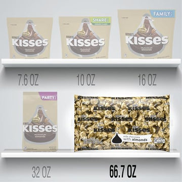 Hershey'S Kisses Milk Chocolate With Almonds Candy Bulk Bag, 66.7 Oz