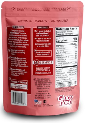 Glucodown, Delicious Raspberry Tea Mix, Protected Design Pending Dietary Fiber Formula For Maintenance Of Healthy Blood Sugar & Cholesterol, 45 Servings.