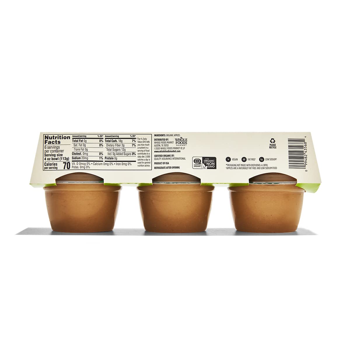 365 by Whole Foods Market Organic Unsweetened Apple Sauce Cups, 4 Ounce (Pack of 6) - Healthy Snack, No Added Sugar, Gluten-Free