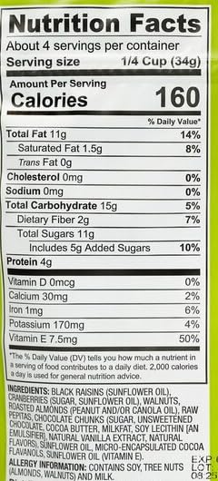 Generic Abound Heart Healthy Trail Mix - Raisins, Cranberries, Walnuts, Almonds, Pepitas, Chocolate Chips - 5 Ounce Pack