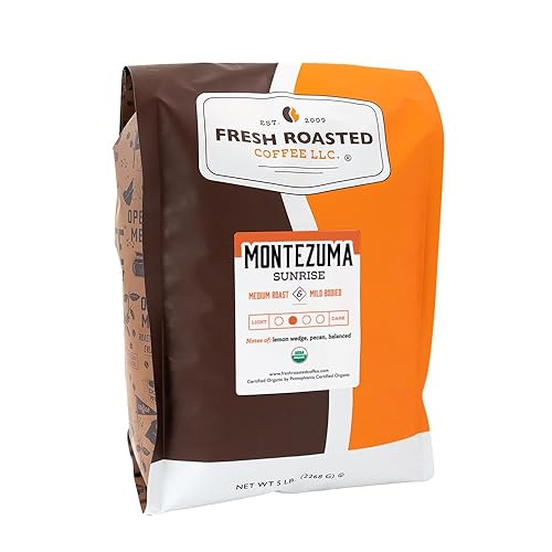 Fresh Roasted Coffee, Organic Montezuma Sunrise, 5 Lb (80 Oz), Medium Roast, Kosher, Whole Bean
